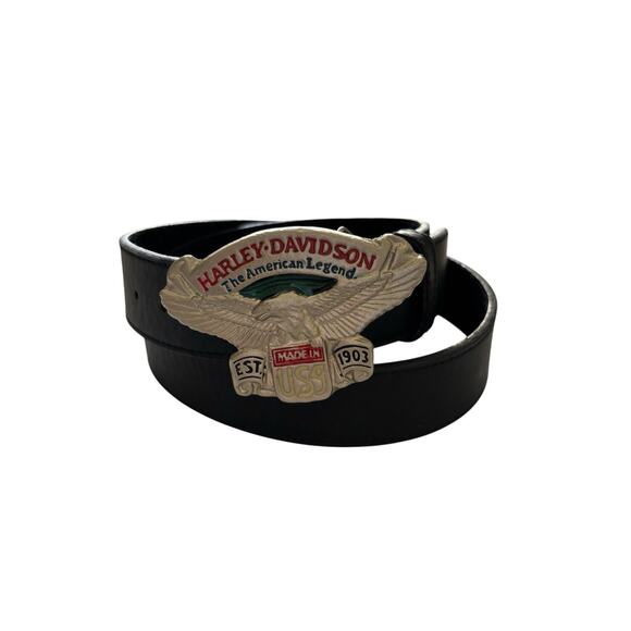 Harley Davidson Motorcycle Logo Eagle Biker Chopper 90s Vintage Leather Belt 36” - Picture 1 of 6